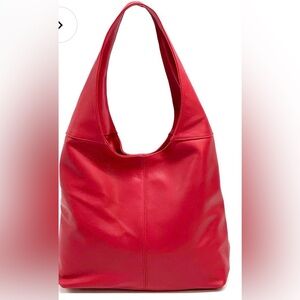 SOFT RED PEBBLE LEATHER HOBO SHOULDER BAG MADE IN ITALY